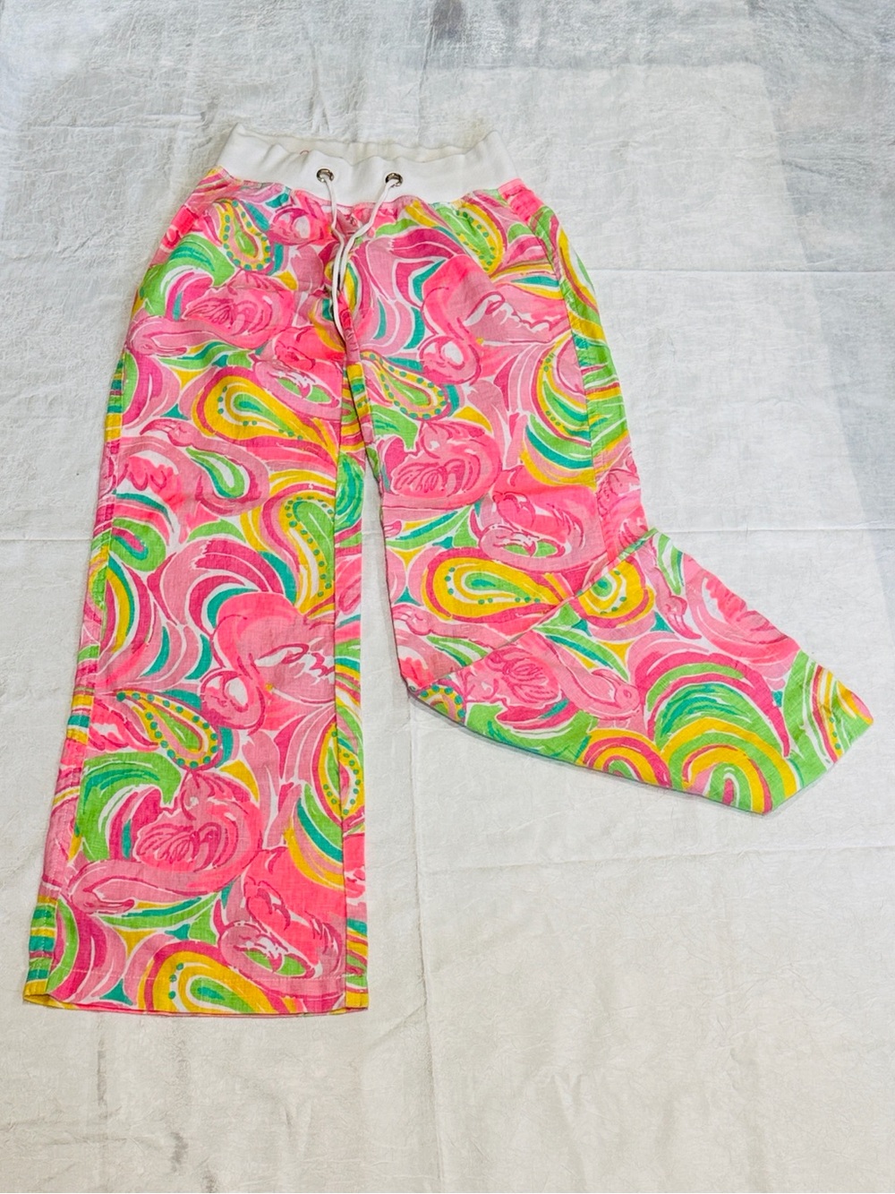 Lilly Pulitzer The Beach Pant XS Pink Tropical Print Wide Leg Drawstring Pull-On